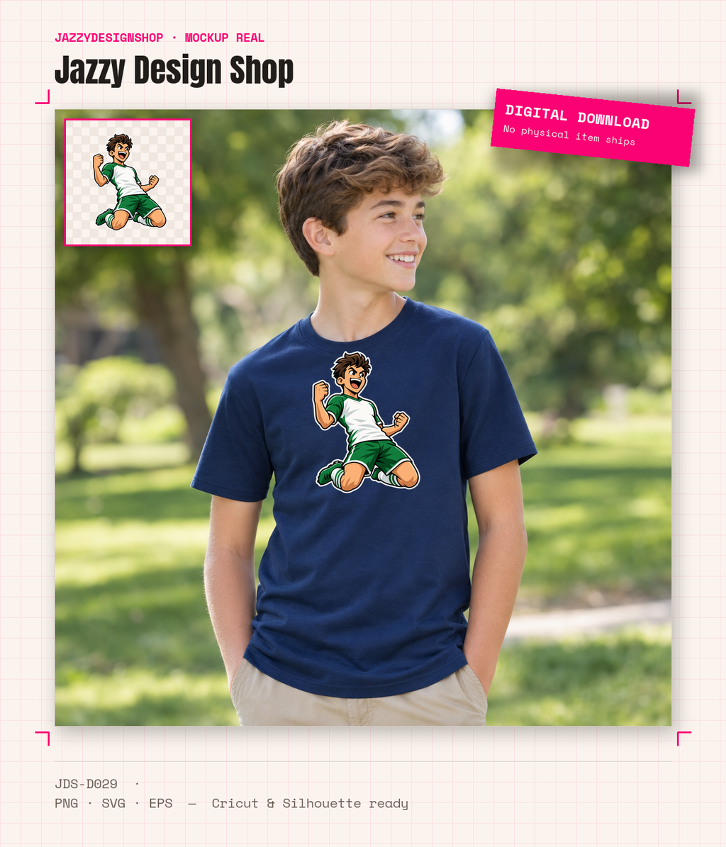 [Digital Download] Soccer Cartoon Mascot Tee SVG PNG EPS Cricut Silhouette Sublimation Design