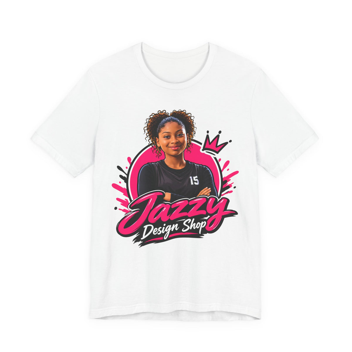 Jazzy Design Shop Mascot Tee | Basketball Girl Crown Logo Shirt | Brand Mascot Shirt | Basketball Queen Gift Tee