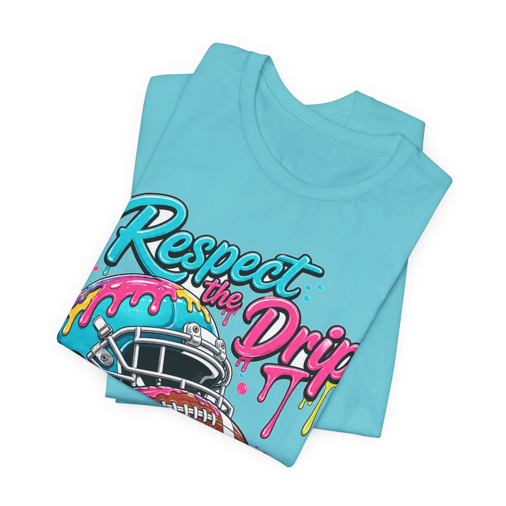 Respect The Drip Neon Tee | Bold Football Paint Drip Shirt | Football Graphic Gift | Bright Sports Tee