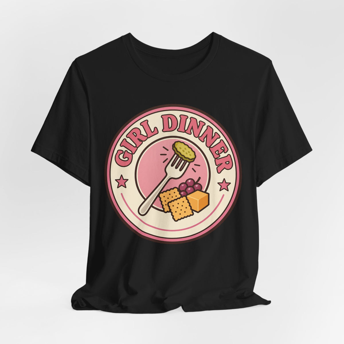 Girl Dinner T-Shirt | Retro Badge Viral Food Trend Tee | Funny Foodie Gift Shirt