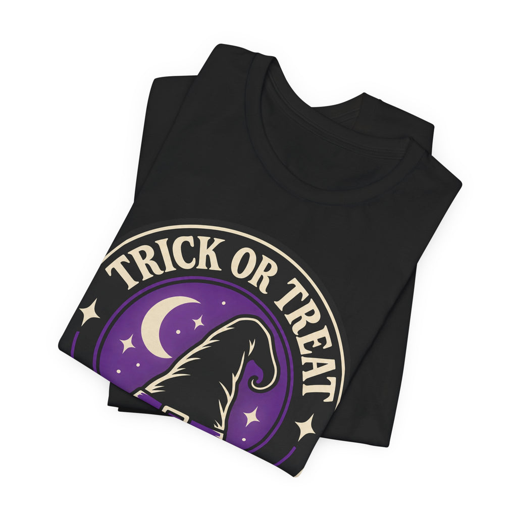 Retro Witch Hat T-Shirt | Halloween Trick or Treat Badge Tee | Witchy Gift Shirt