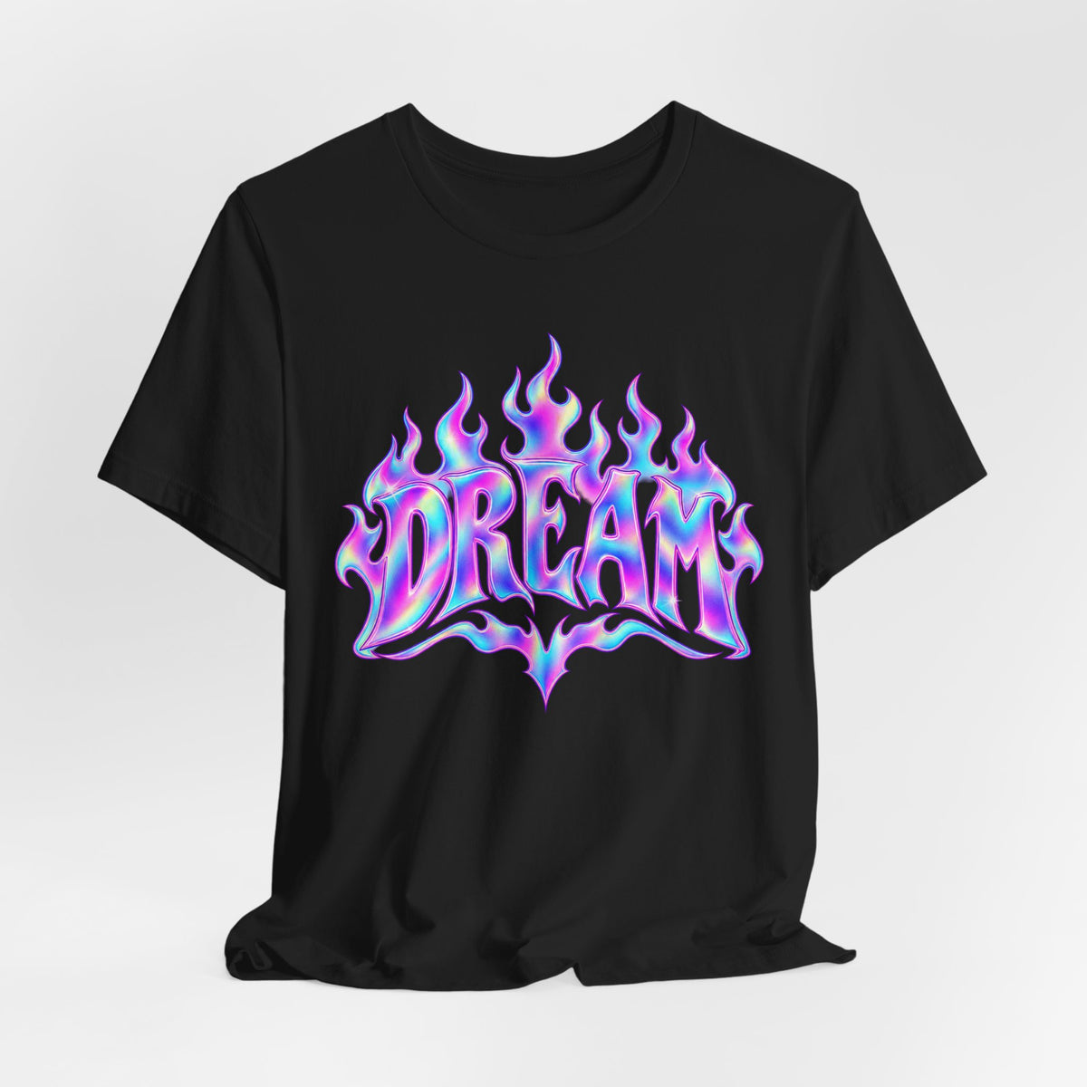 Y2K Flame Gradient Tee | Holographic Streetwear Shirt | Y2K Fire Text Shirt | Y2K Holographic Gift Tee