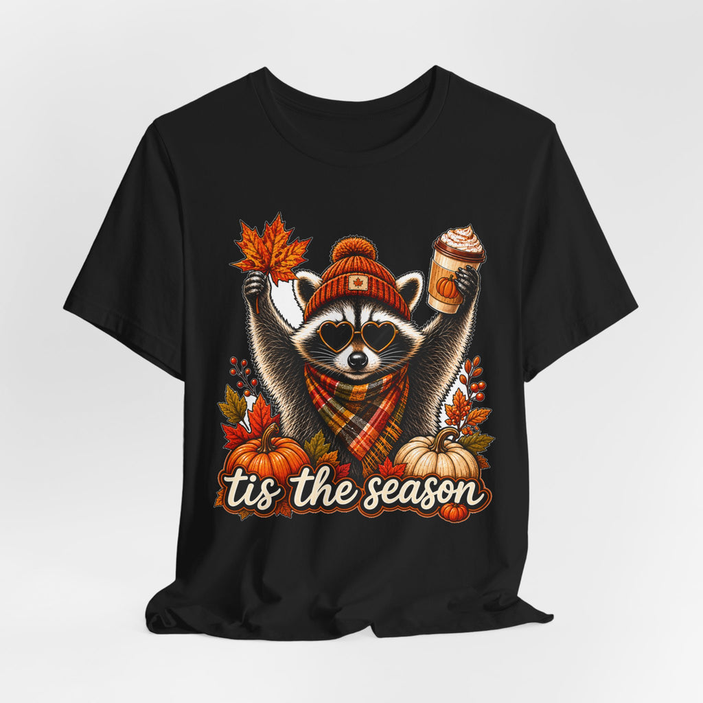 Tis The Season Pink Raccoon Tee | Cute Halloween Raccoon Shirt | Fall Gift Tee | Cozy Ghost Autumn Design