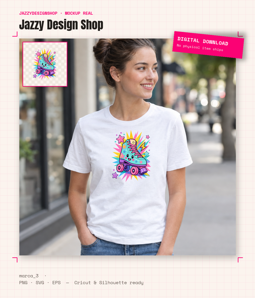 [Digital Download] Colorful Roller Skate Retro Tee SVG PNG EPS Cricut Silhouette Sublimation Design