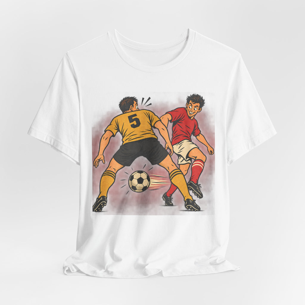 Soccer Action Comic Tee | Bold Soccer Duel Design | Soccer Gift Tee | Comic Pop Art Soccer Shirt
