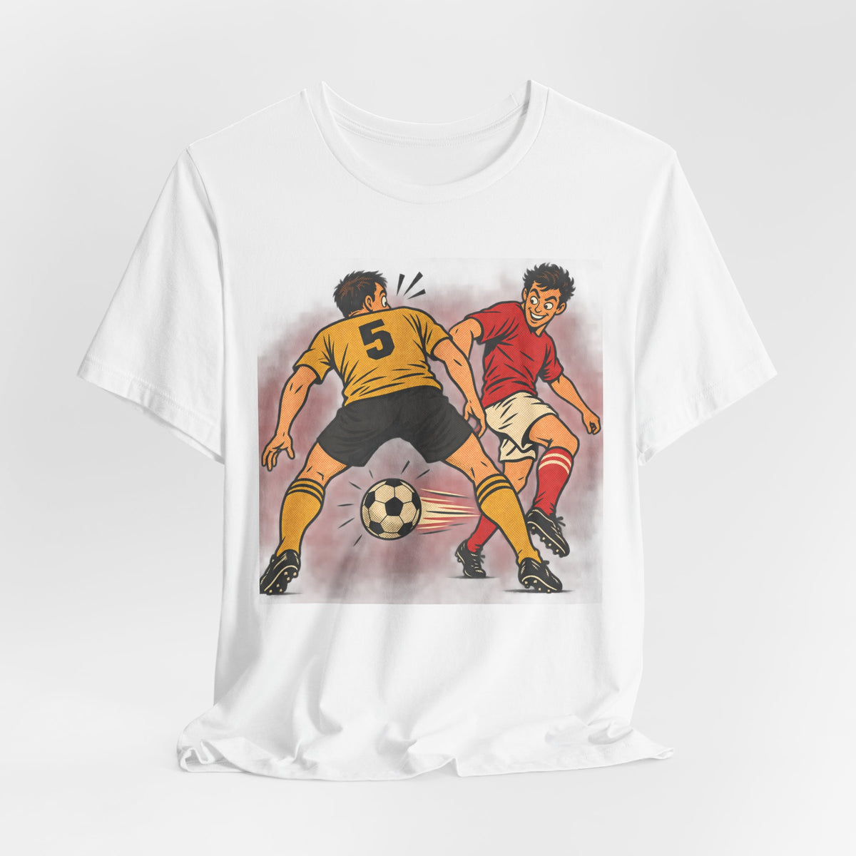 Soccer Action Comic Tee | Bold Soccer Duel Design | Soccer Gift Tee | Comic Pop Art Soccer Shirt