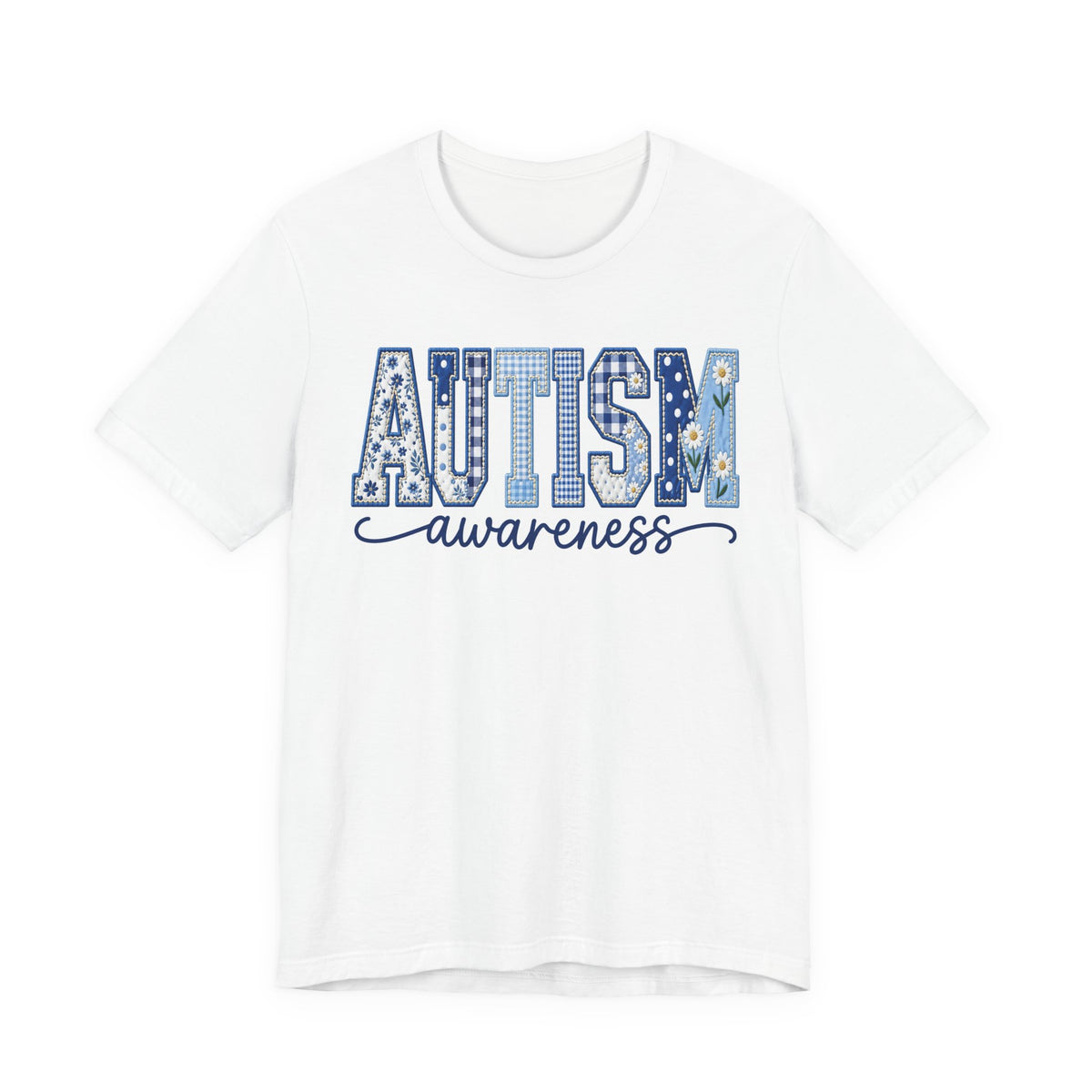 Autism Awareness Tee | Quilted Patchwork Awareness Shirt | Autism Gift Tee | Blue Daisy Awareness Design