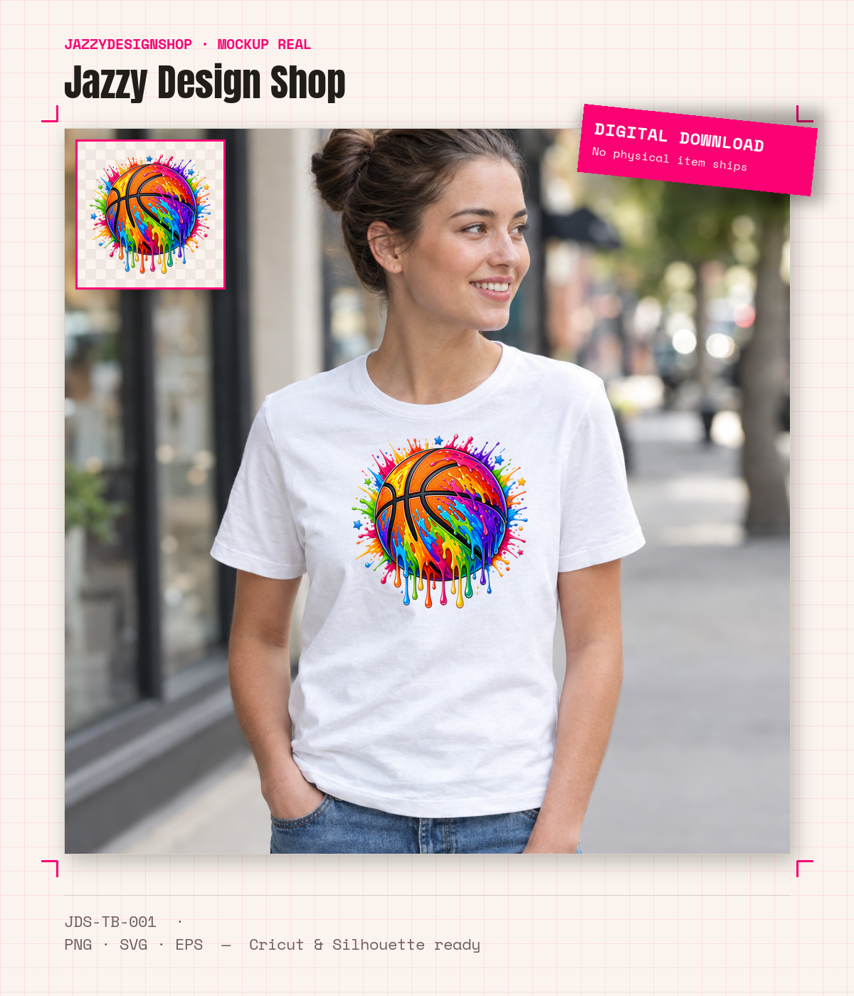 [Digital Download] Rainbow Drip Basketball Tee SVG PNG EPS Cricut Silhouette Sublimation Design