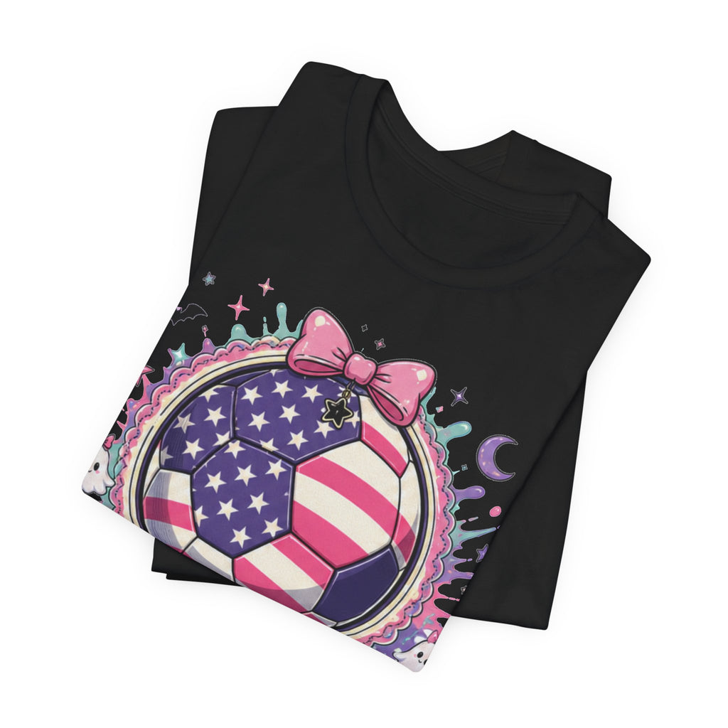 USA Soccer Ball Tee | Patriotic Soccer Shirt | Soccer Gift Tee | Pastel American Flag Soccer Design