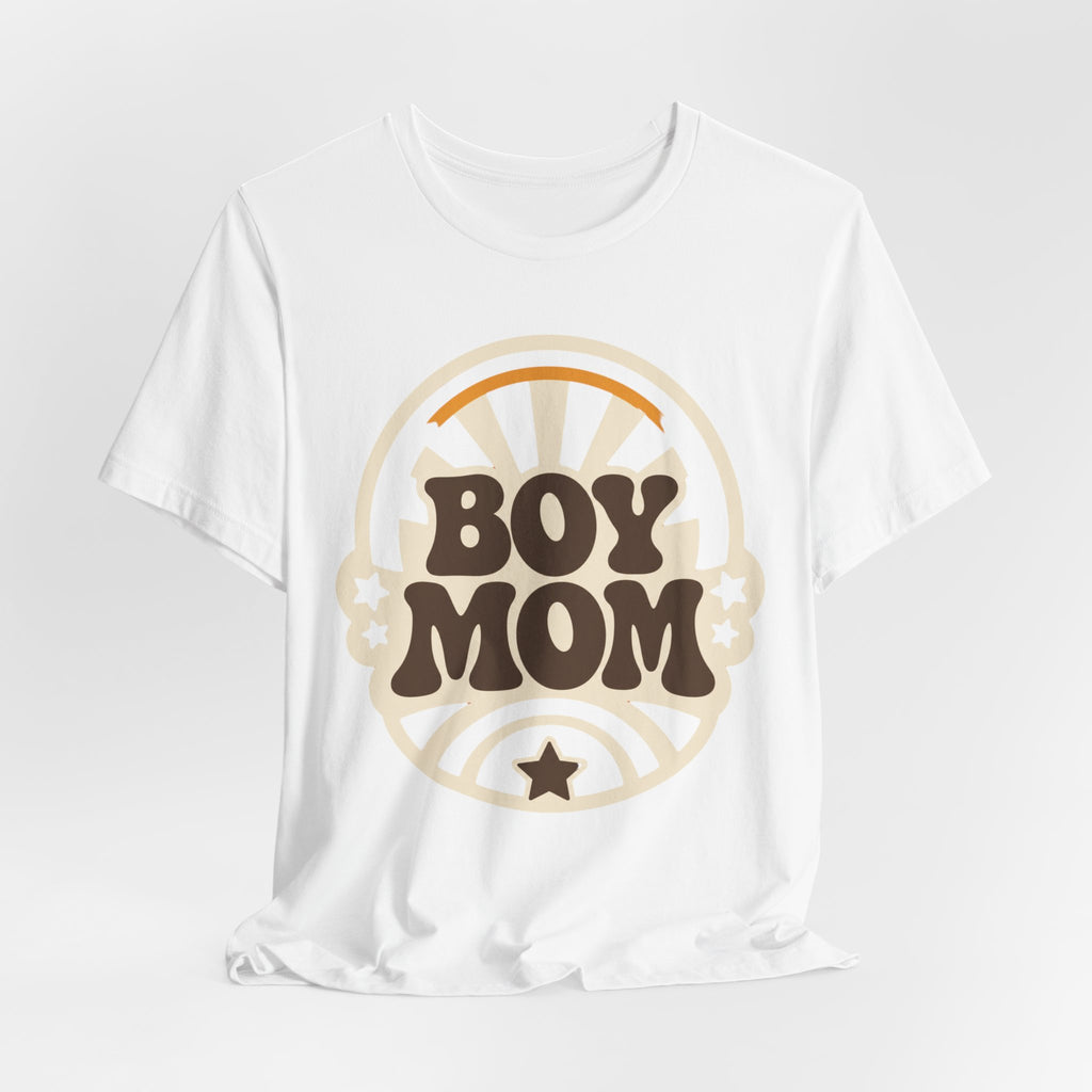 Boy Mom Sunburst Retro Badge T-Shirt | Boy Mama Shirt | Mom Life Tee | Mother's Day Gift | Retro Mom Shirt