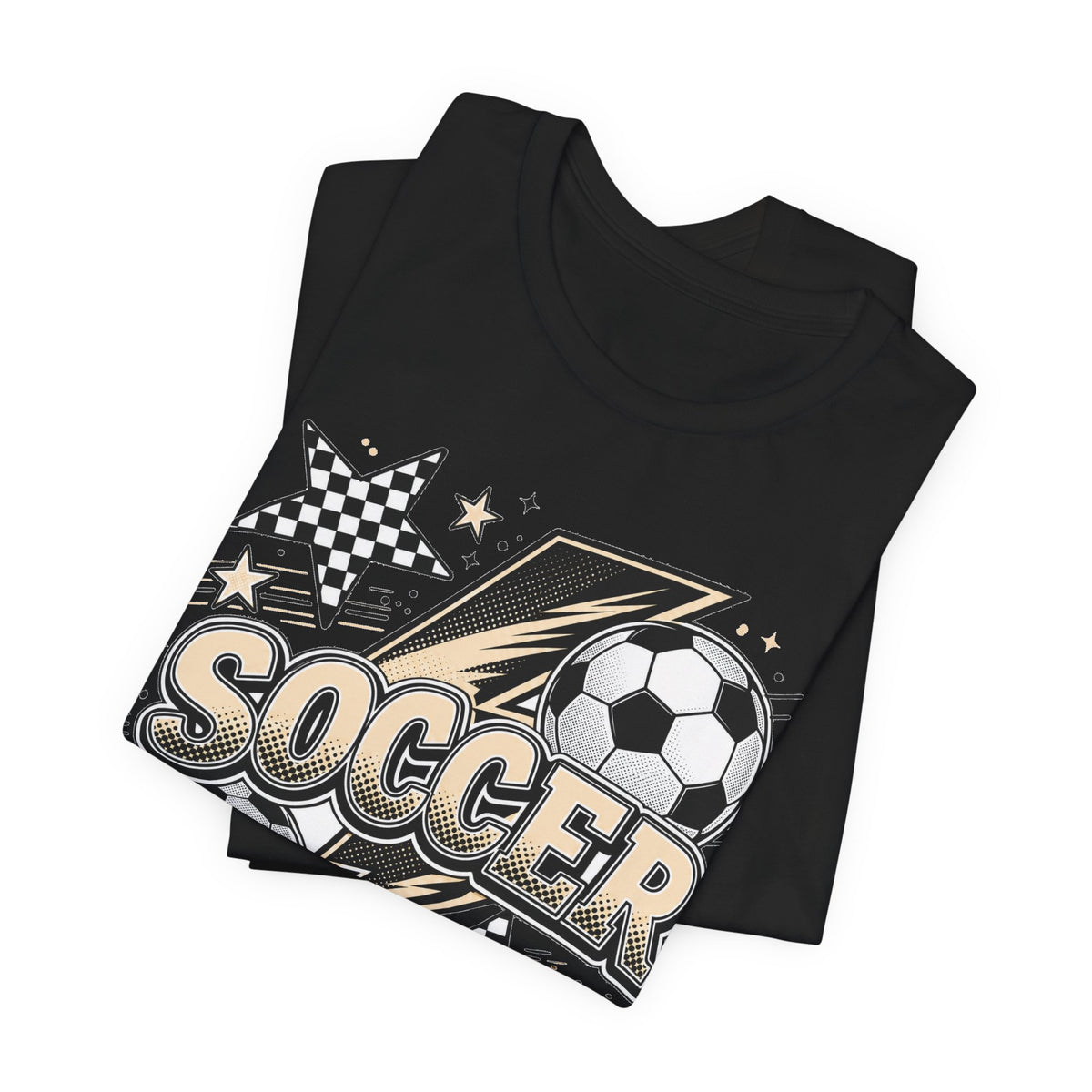 Soccer Lightning Tee | Bold Soccer Ball Graphic Shirt | Soccer Gift Tee | Checkered Star Soccer Design