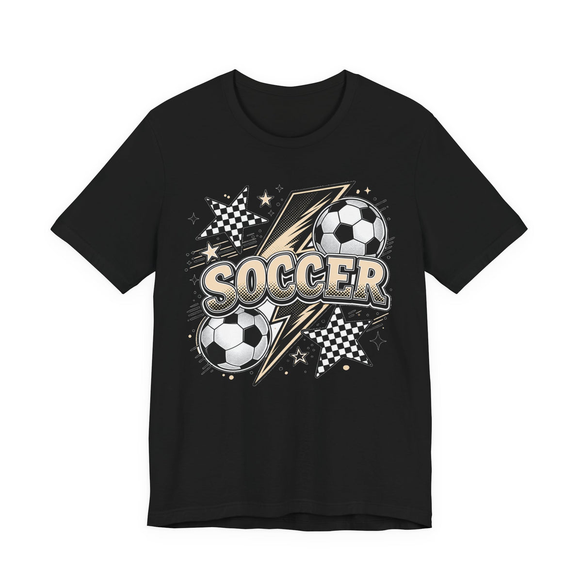 Soccer Lightning Tee | Bold Soccer Ball Graphic Shirt | Soccer Gift Tee | Checkered Star Soccer Design