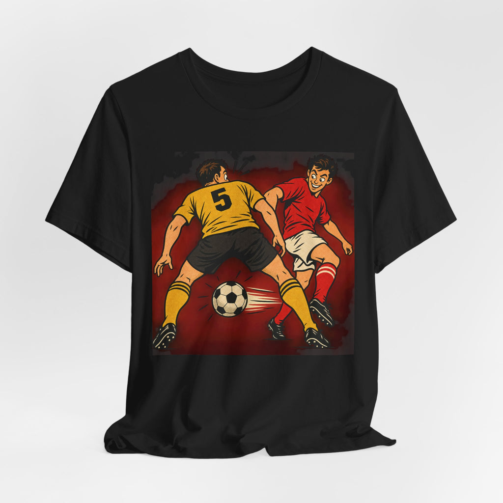 Soccer Action Comic Tee | Bold Soccer Duel Design | Soccer Gift Tee | Comic Pop Art Soccer Shirt