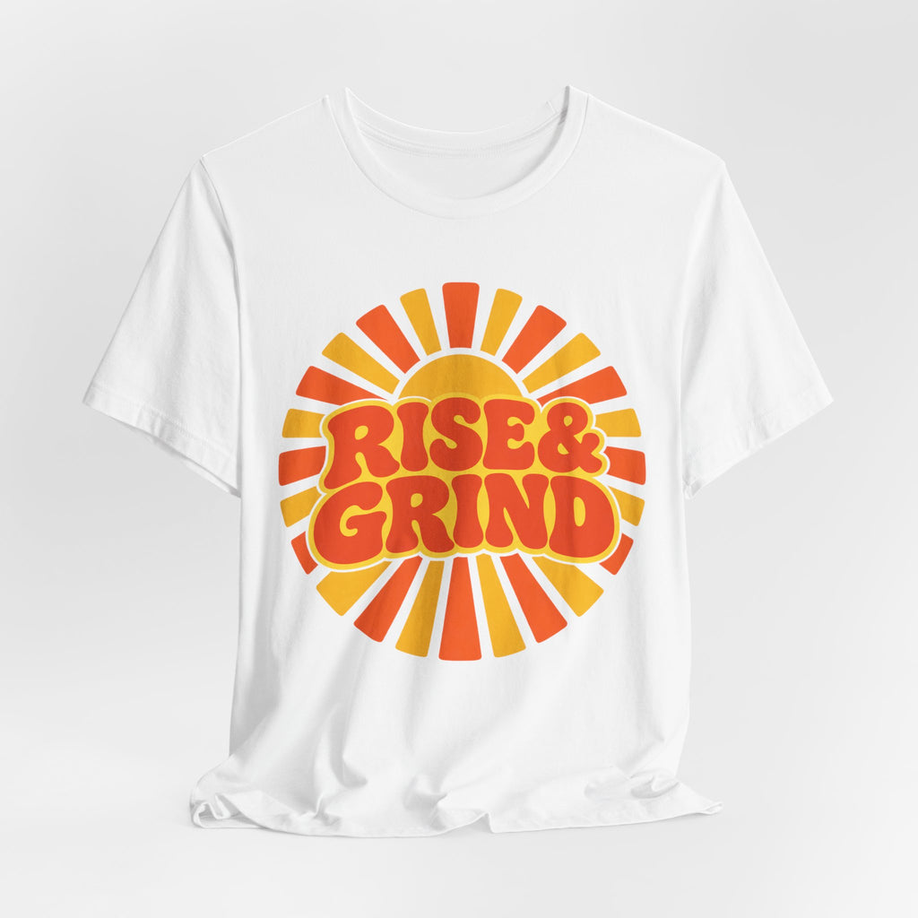 Rise and Grind Retro Sunburst T-Shirt | Gym Motivation Tee | Early Riser Gift Shirt