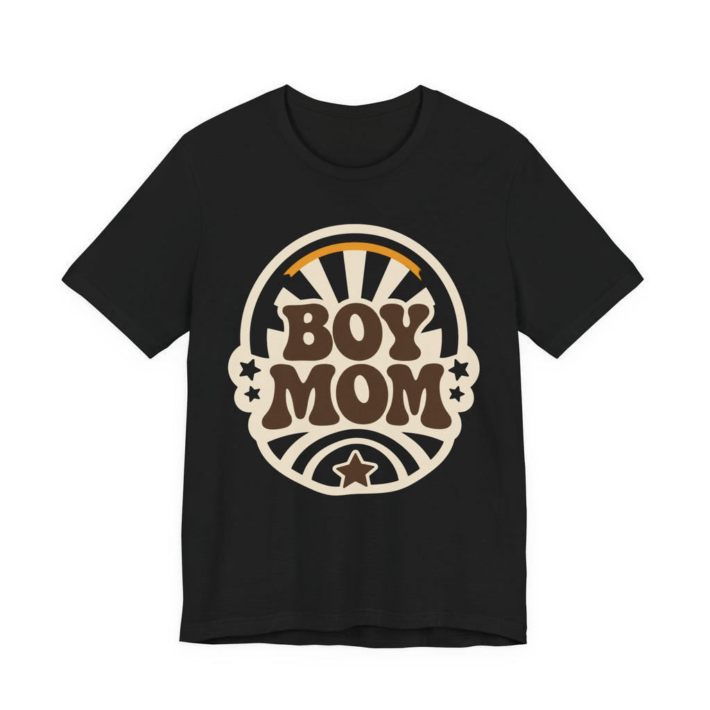 Boy Mom Sunburst Retro Badge T-Shirt | Boy Mama Shirt | Mom Life Tee | Mother's Day Gift | Retro Mom Shirt