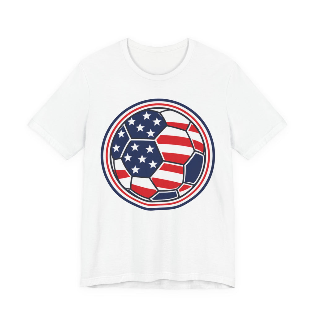 USA Soccer Ball Neon Tee | Patriotic Soccer Shirt | Soccer Gift Tee | Bold American Flag Soccer Design
