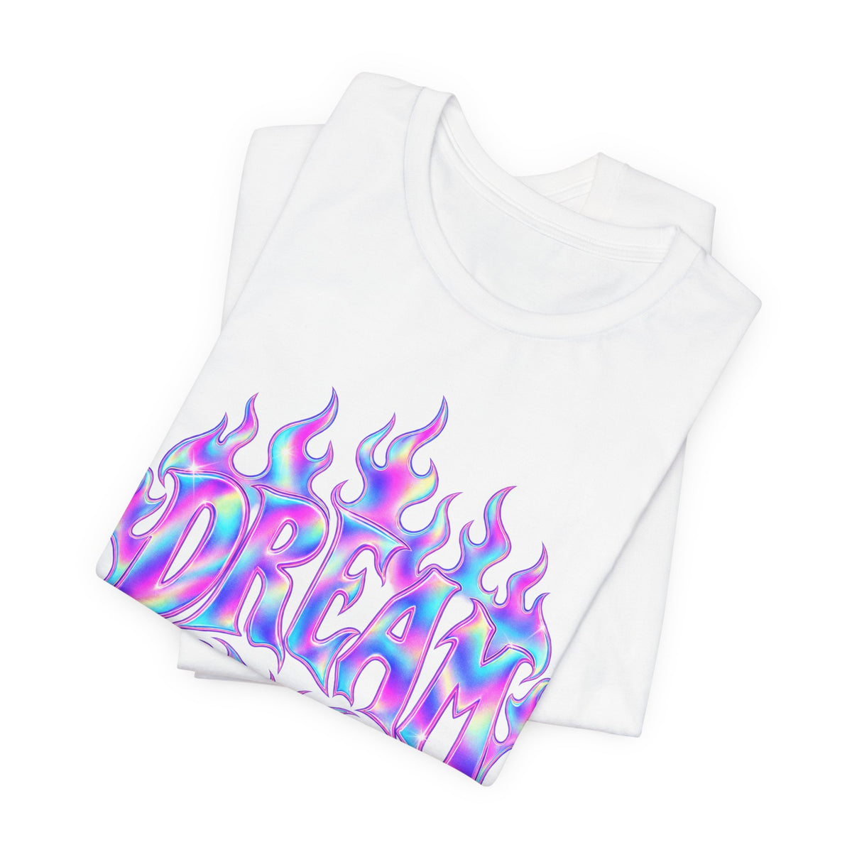 Y2K Flame Gradient Tee | Holographic Streetwear Shirt | Y2K Fire Text Shirt | Y2K Holographic Gift Tee