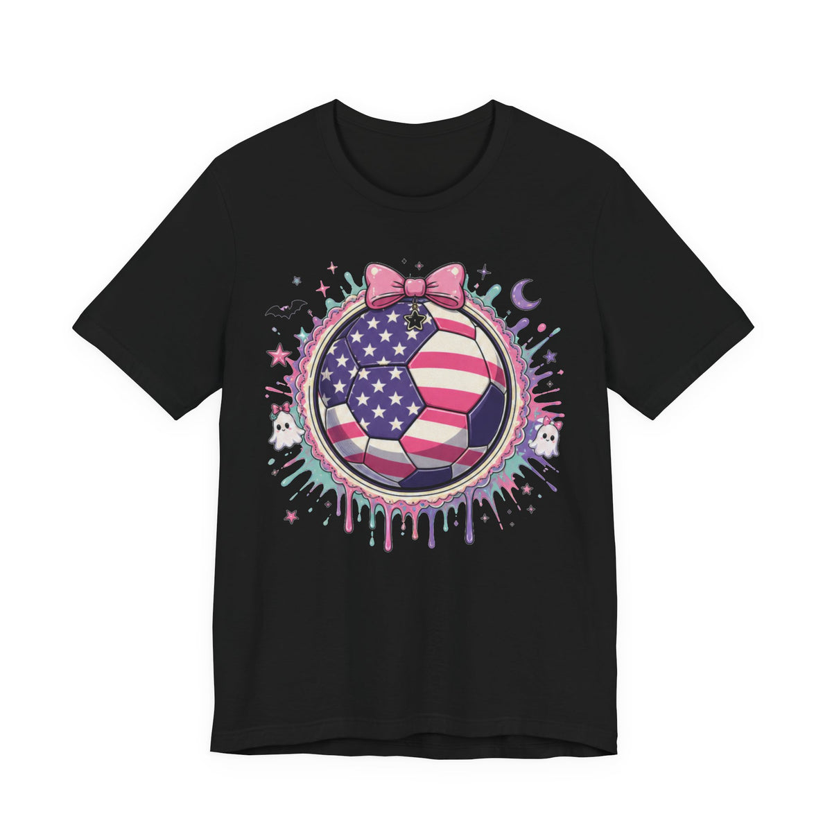 USA Soccer Ball Tee | Patriotic Soccer Shirt | Soccer Gift Tee | Pastel American Flag Soccer Design