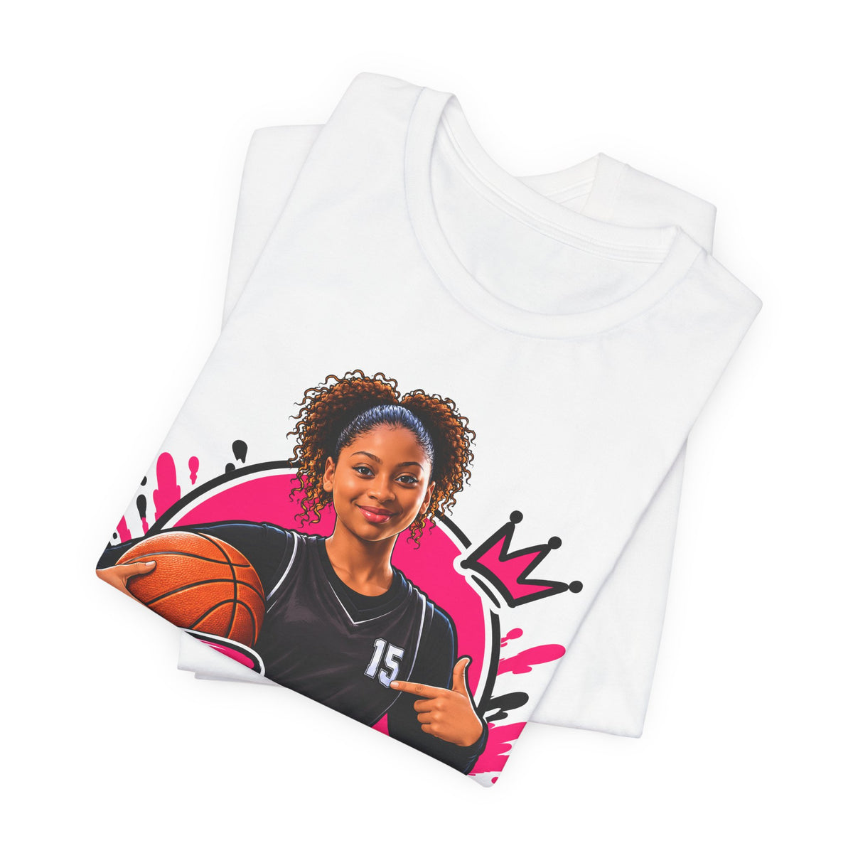 Jazzy Design Shop Mascot Tee | Basketball Girl Holding Ball Shirt | Open Splash Brand Mascot Shirt | Basketball Gift Tee