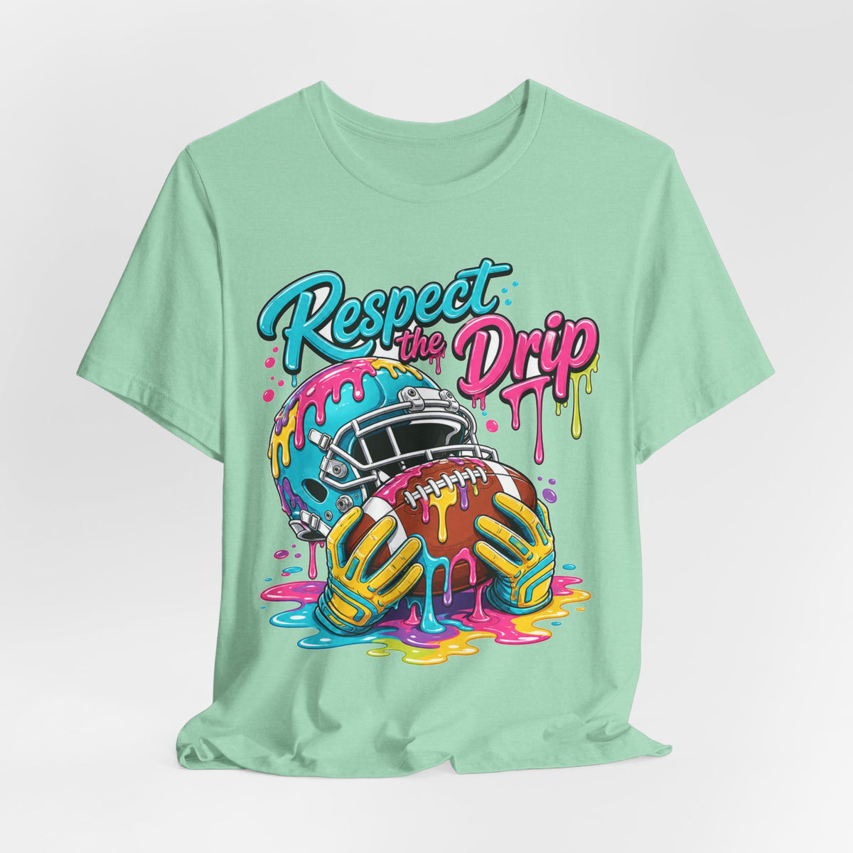 Respect The Drip Neon Tee | Bold Football Paint Drip Shirt | Football Graphic Gift | Bright Sports Tee