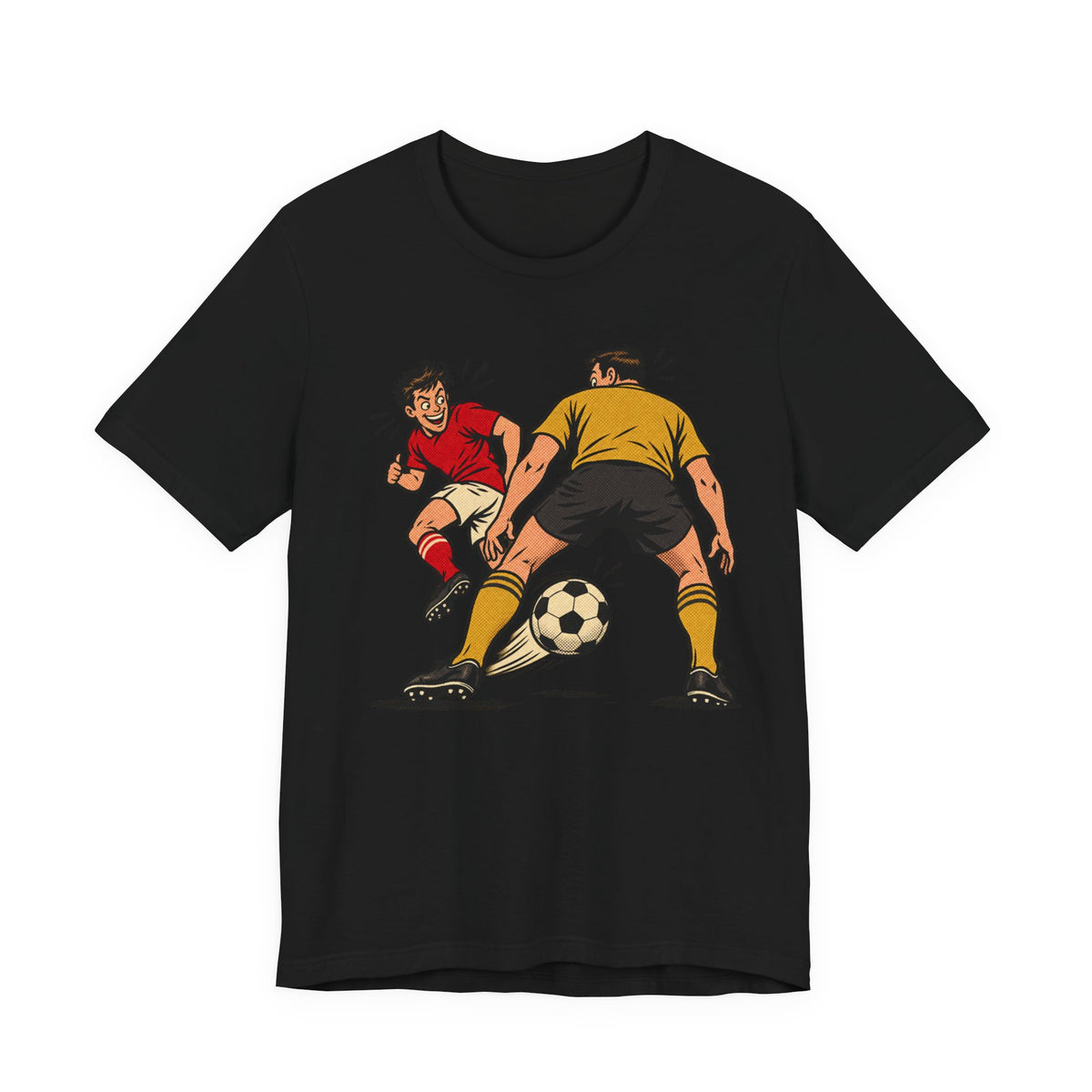 Soccer Action Comic Tee | Bold Soccer Duel Design | Soccer Gift Tee | Comic Pop Art Soccer Shirt