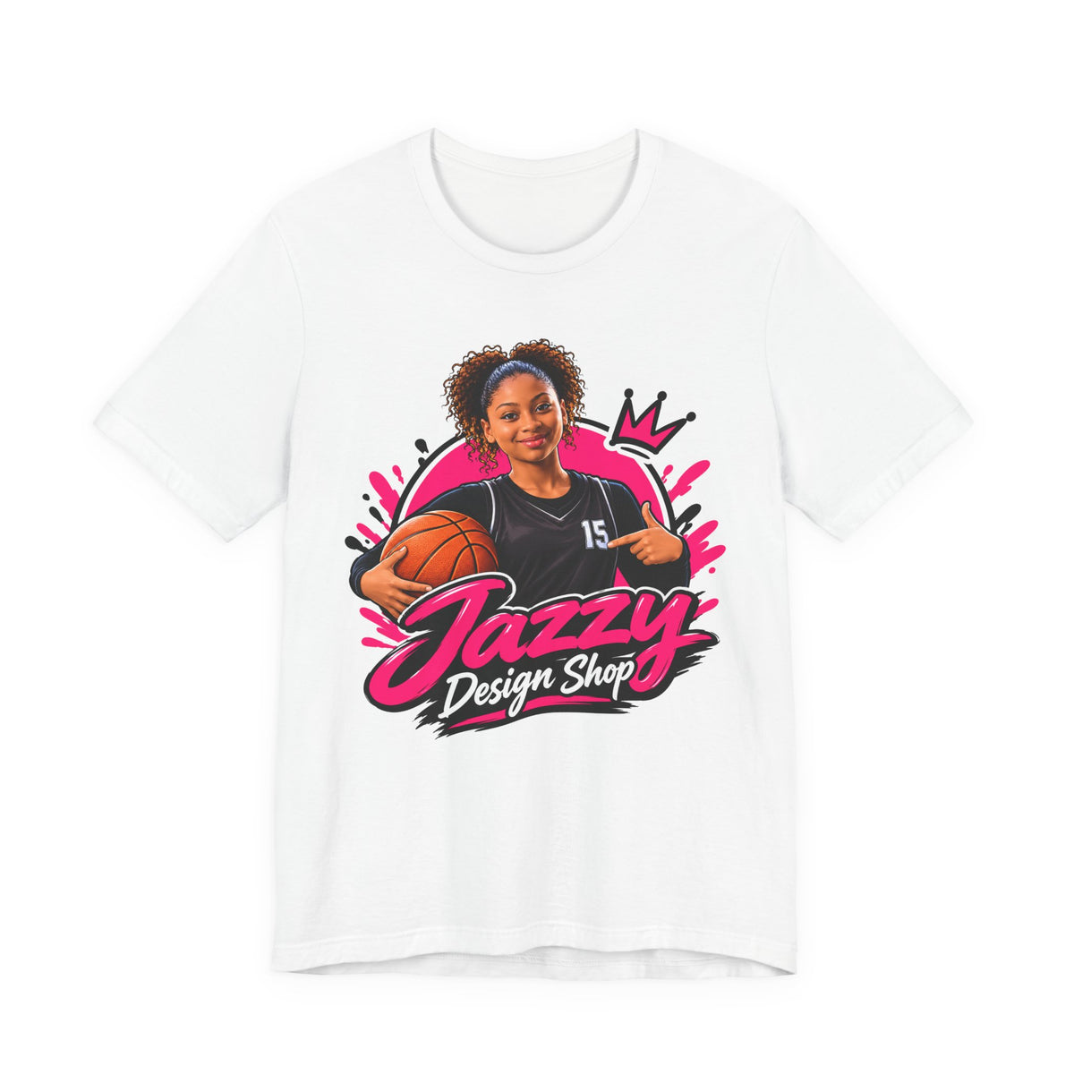 Jazzy Design Shop Mascot Tee | Basketball Girl Holding Ball Shirt | Open Splash Brand Mascot Shirt | Basketball Gift Tee