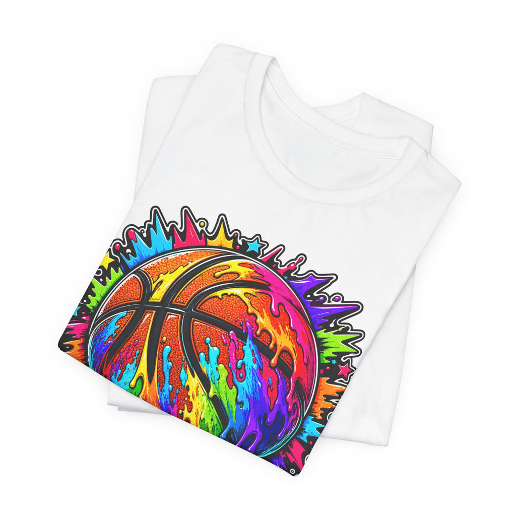 Neon Splash Basketball Tee | Bold Rainbow Drip Basketball Shirt | Basketball Graphic Gift | Street Basketball Tee