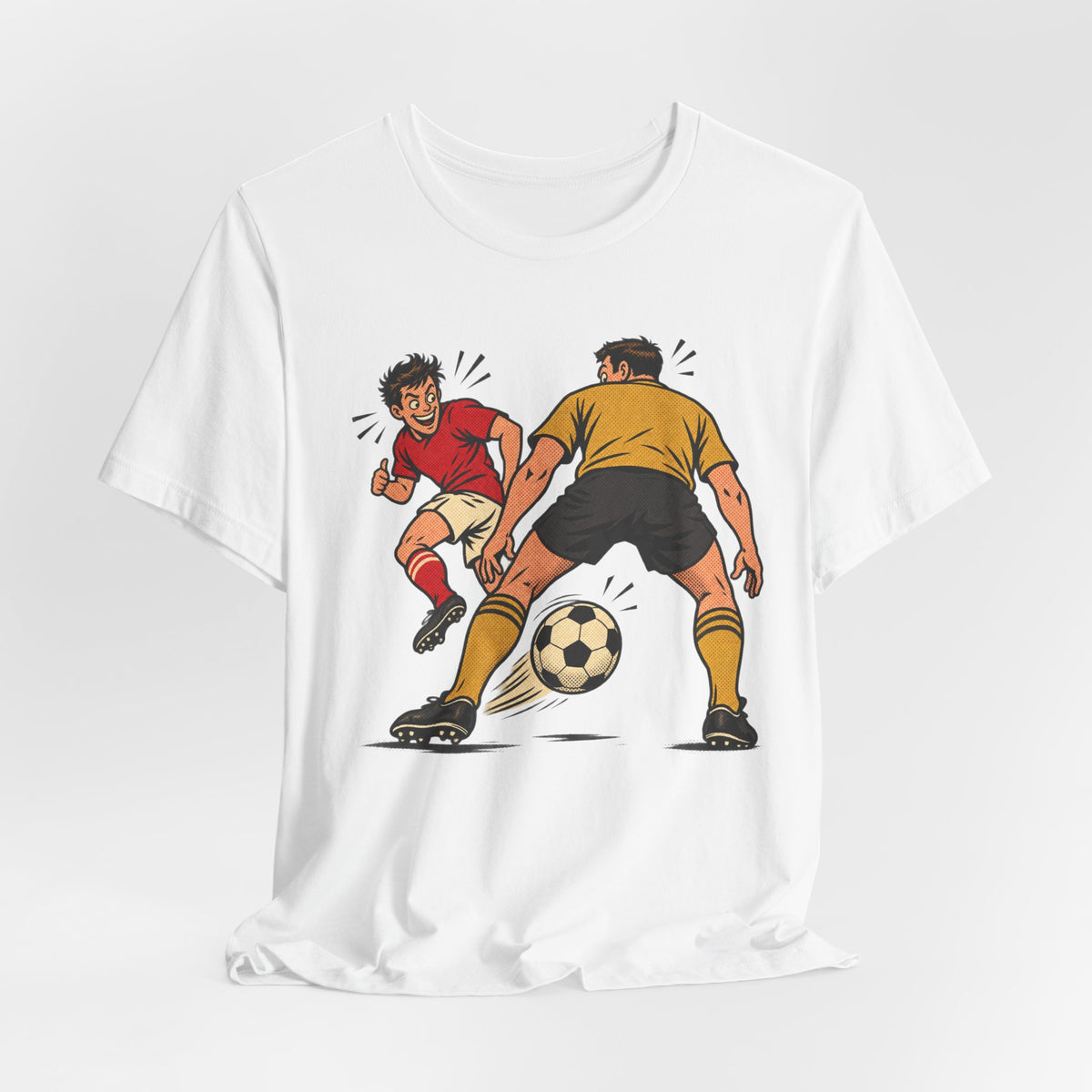 Soccer Action Comic Tee | Bold Soccer Duel Design | Soccer Gift Tee | Comic Pop Art Soccer Shirt