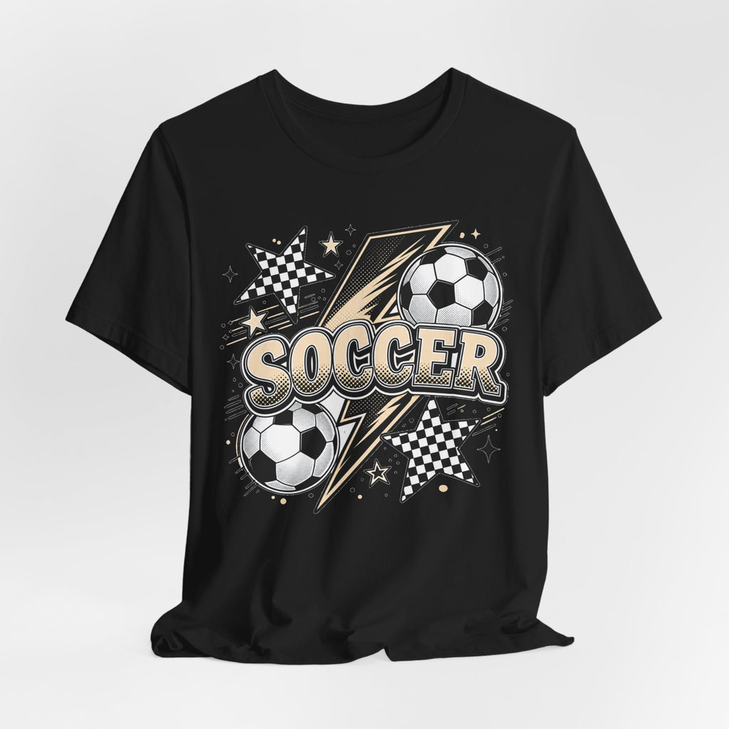 Soccer Lightning Tee | Bold Soccer Ball Graphic Shirt | Soccer Gift Tee | Checkered Star Soccer Design