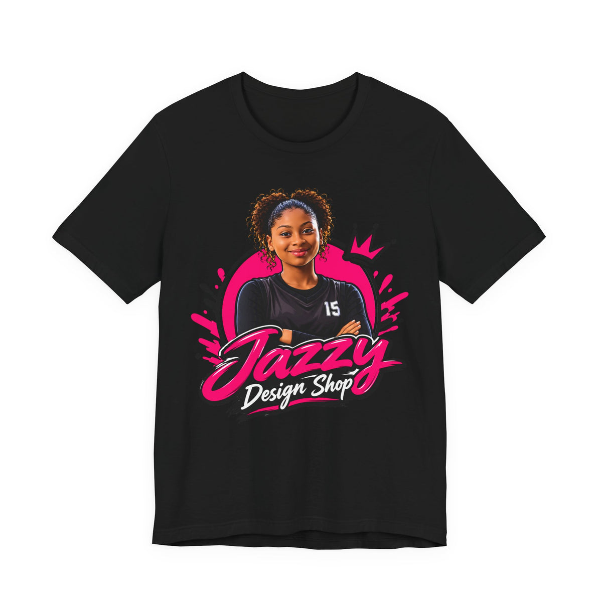 Jazzy Design Shop Mascot Tee | Basketball Girl Crown Logo Shirt | Brand Mascot Shirt | Basketball Queen Gift Tee