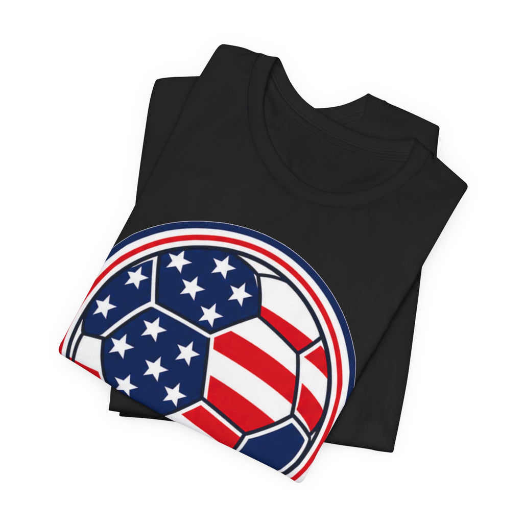 USA Soccer Ball Neon Tee | Patriotic Soccer Shirt | Soccer Gift Tee | Bold American Flag Soccer Design
