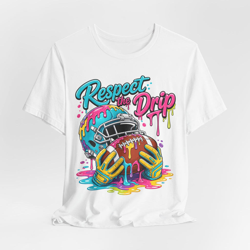 Respect The Drip Neon Tee | Bold Football Paint Drip Shirt | Football Graphic Gift | Bright Sports Tee