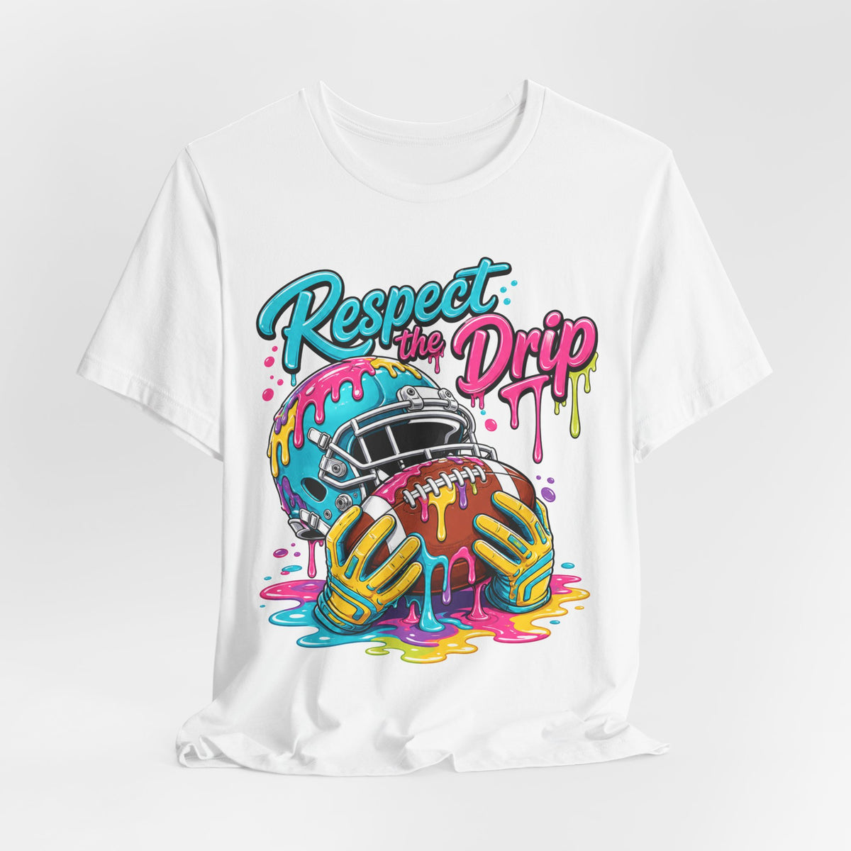 Respect The Drip Neon Tee | Bold Football Paint Drip Shirt | Football Graphic Gift | Bright Sports Tee