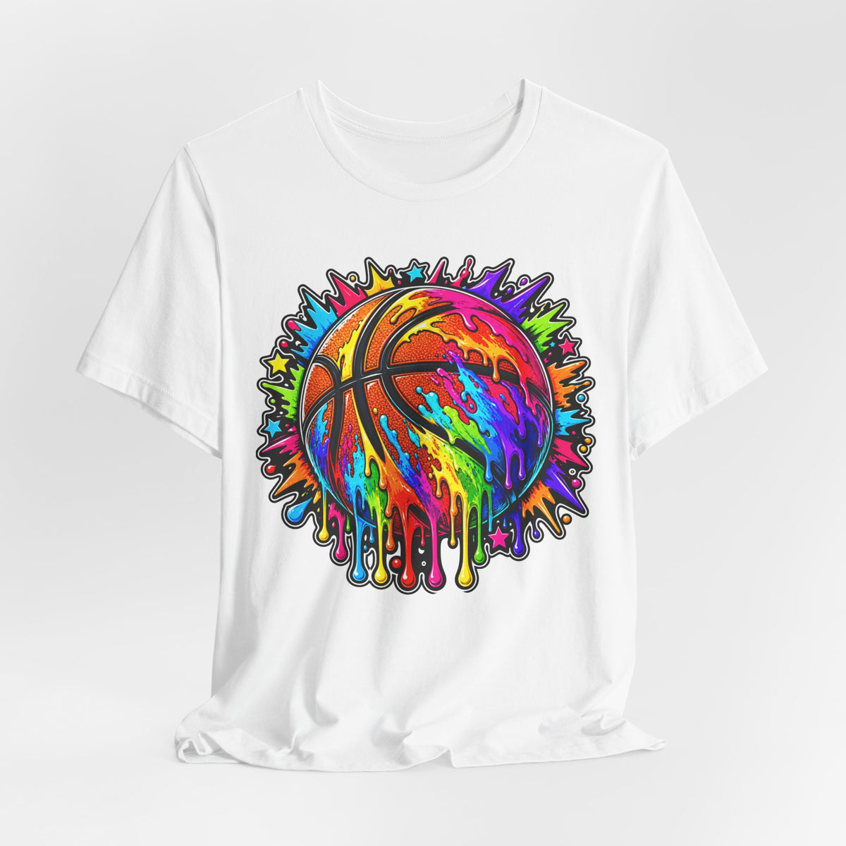 Neon Splash Basketball Tee | Bold Rainbow Drip Basketball Shirt | Basketball Graphic Gift | Street Basketball Tee