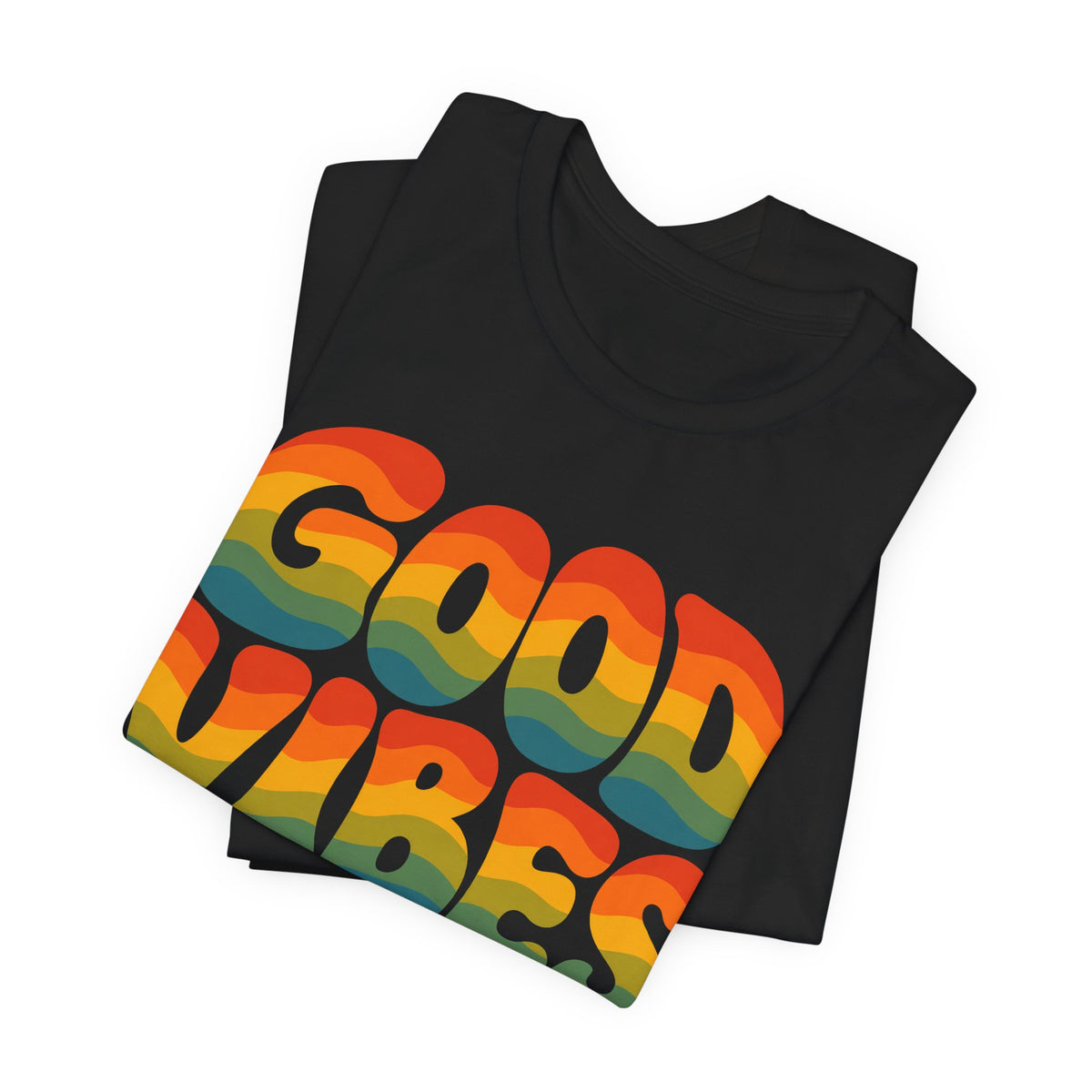 Good Vibes Wavy 70s Text T-Shirt | Retro Rainbow Groovy Tee | Vintage Style Gift Shirt