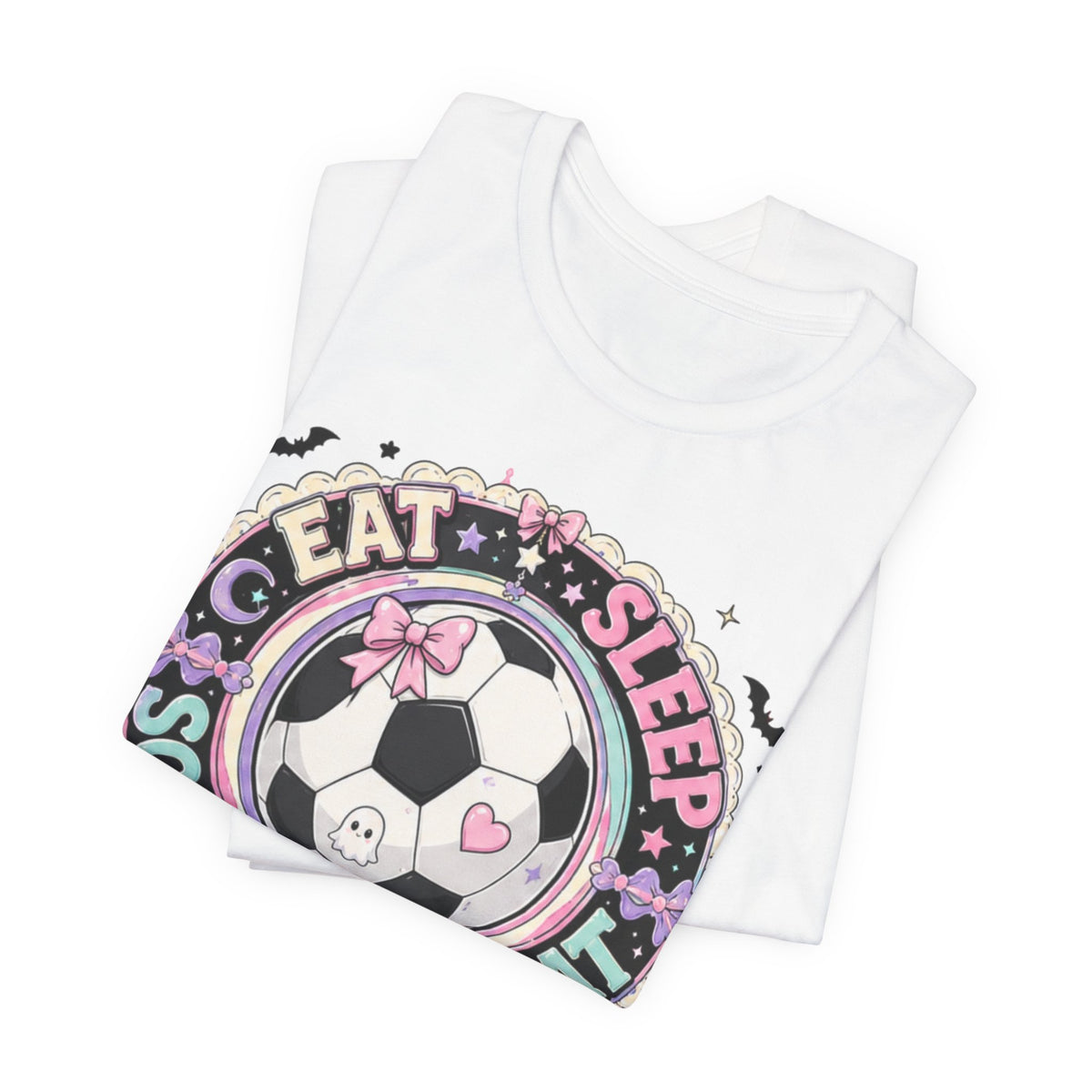 Eat Sleep Soccer Repeat Tee | Pastel Soccer Badge Shirt | Soccer Gift Tee | Cute Soccer Ball Design
