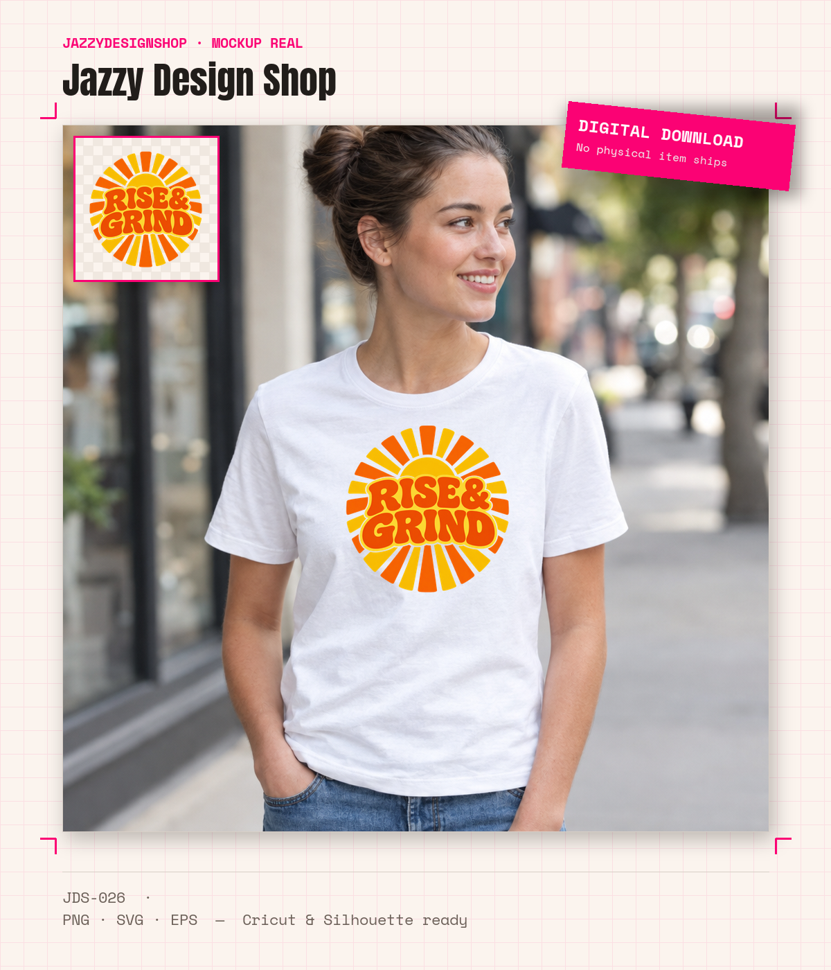 [Digital Download] Rise and Grind Retro Sunburst T-Shirt SVG PNG EPS Cricut Silhouette Sublimation Design