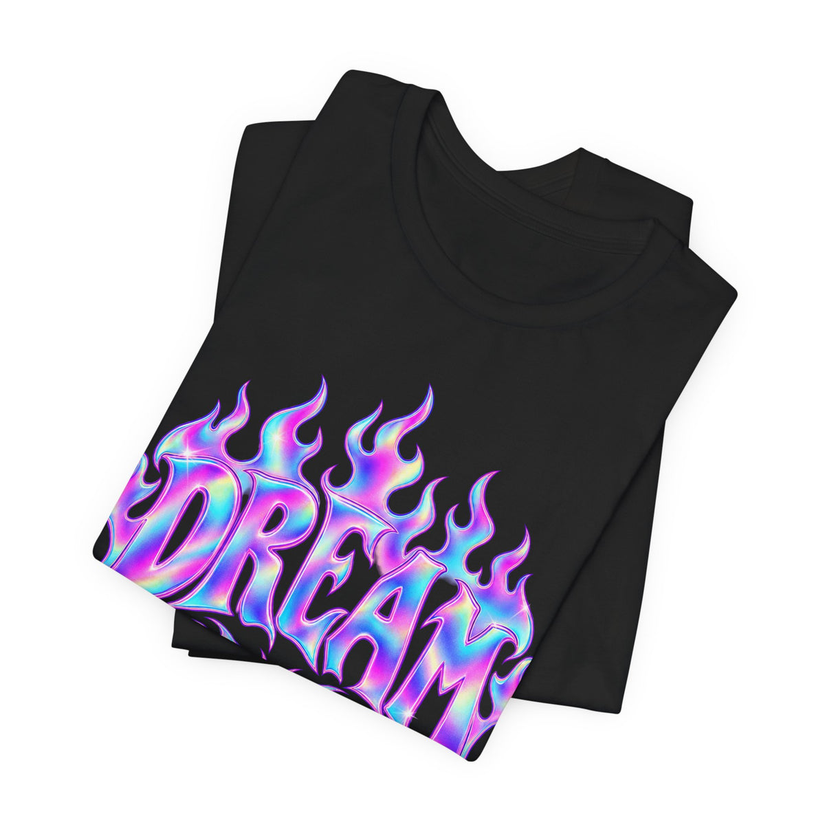 Y2K Flame Gradient Tee | Holographic Streetwear Shirt | Y2K Fire Text Shirt | Y2K Holographic Gift Tee