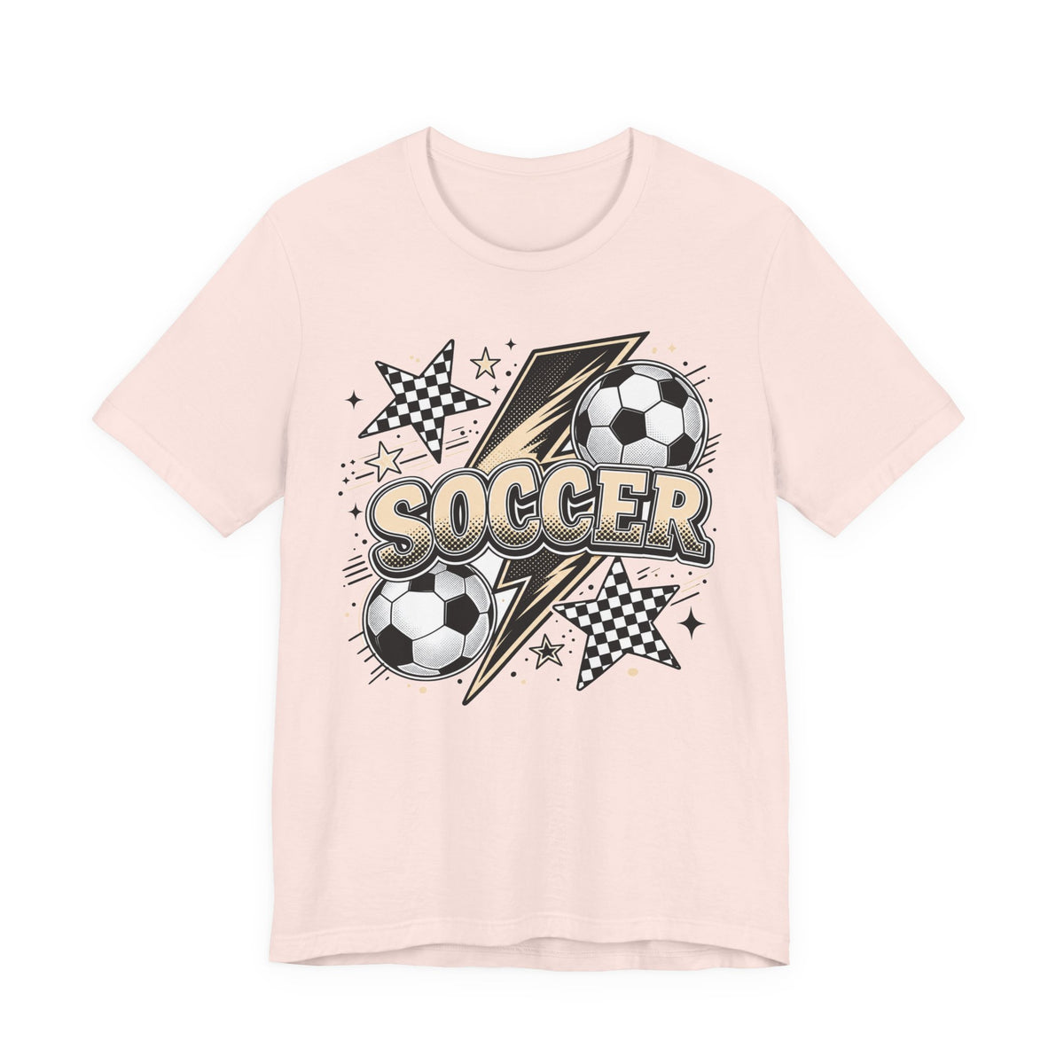 Soccer Lightning Tee | Bold Soccer Ball Graphic Shirt | Soccer Gift Tee | Checkered Star Soccer Design