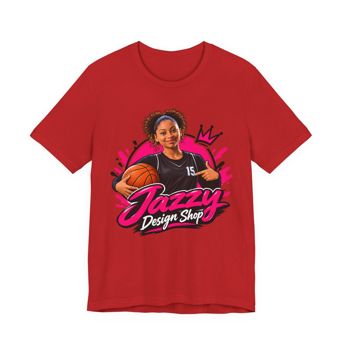 Jazzy Design Shop Mascot Tee | Basketball Girl Holding Ball Shirt | Open Splash Brand Mascot Shirt | Basketball Gift Tee