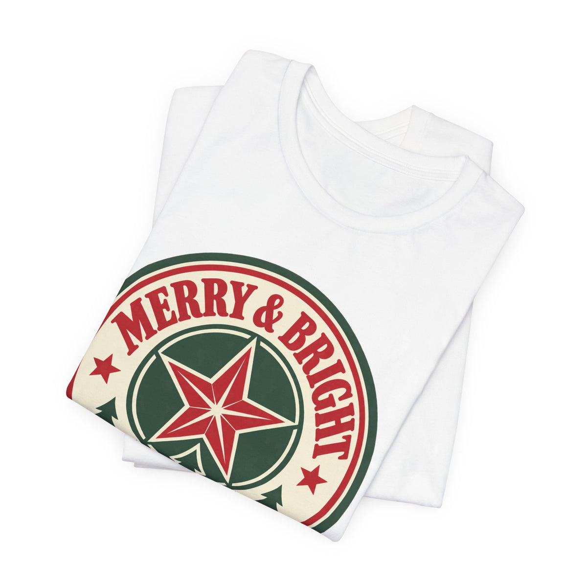 Merry and Bright T-Shirt | Retro Badge Christmas Tee | Festive Holiday Gift Shirt