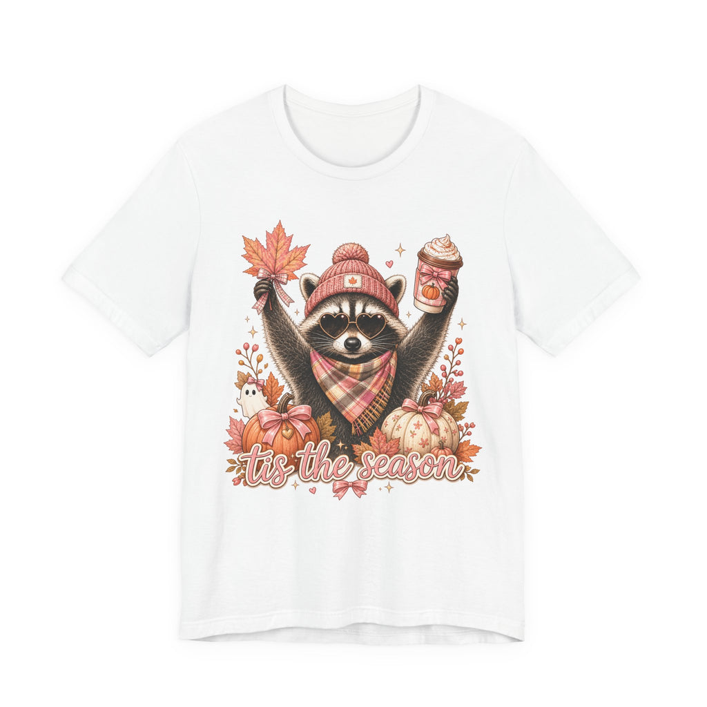 Tis The Season Raccoon Tee | Cute Autumn Raccoon Shirt | Fall Gift Tee | Cozy Sweater Weather Design