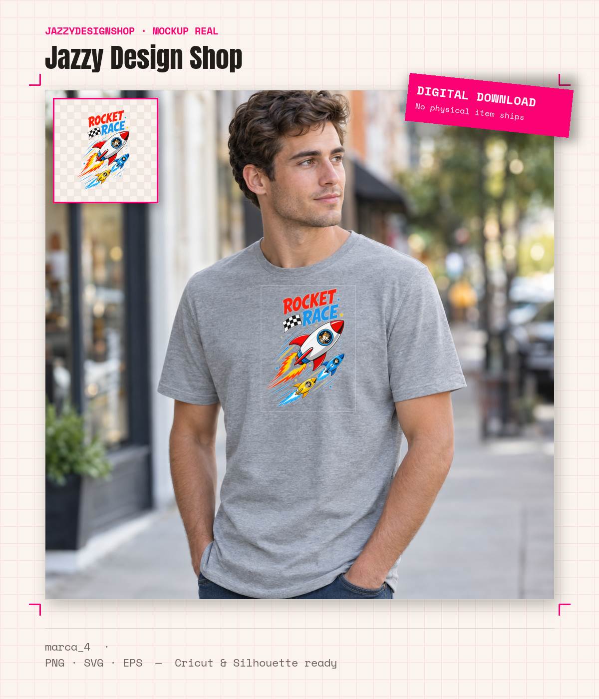 [Digital Download] Rocket Race Cartoon Tee SVG PNG EPS Cricut Silhouette Sublimation Design