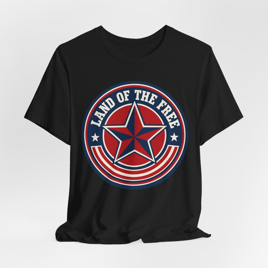 Land of the Free T-Shirt | Retro Patriotic Star Badge Tee | 4th of July Gift Shirt