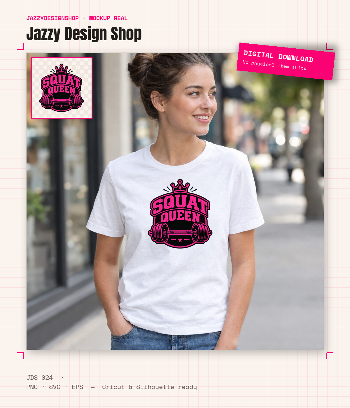 [Digital Download] Squat Queen Retro Badge T-Shirt SVG PNG EPS Cricut Silhouette Sublimation Design
