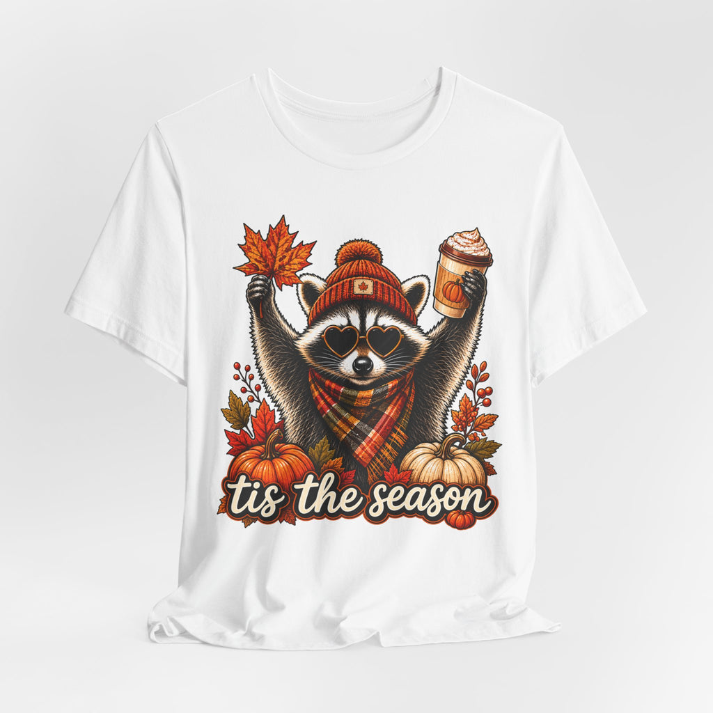 Tis The Season Pink Raccoon Tee | Cute Halloween Raccoon Shirt | Fall Gift Tee | Cozy Ghost Autumn Design
