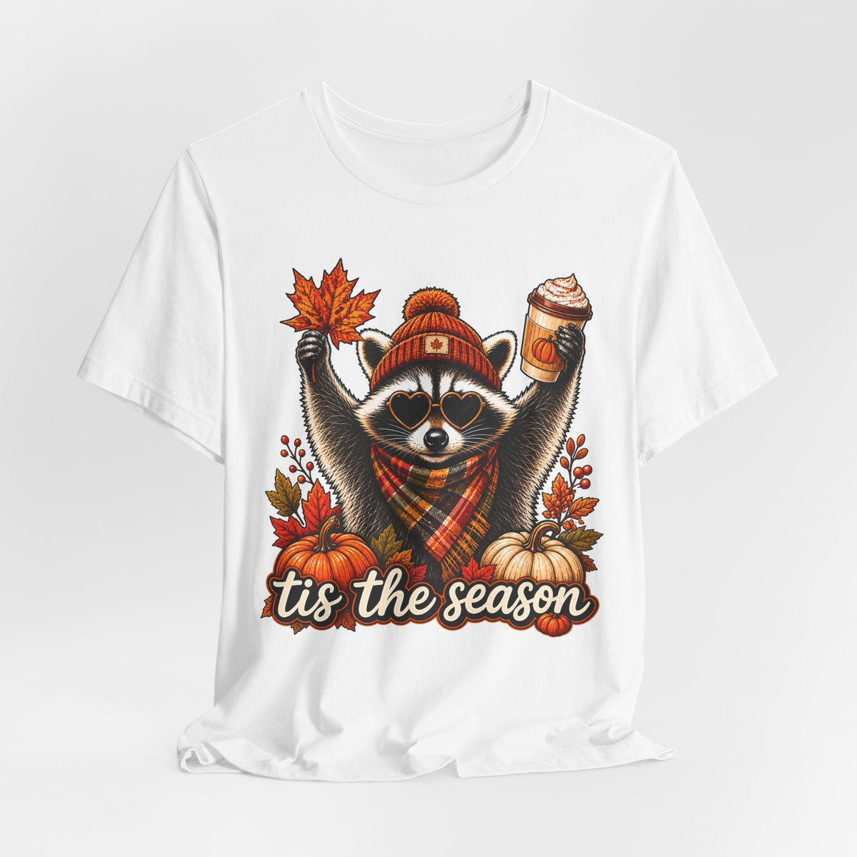 Tis The Season Pink Raccoon Tee | Cute Halloween Raccoon Shirt | Fall Gift Tee | Cozy Ghost Autumn Design