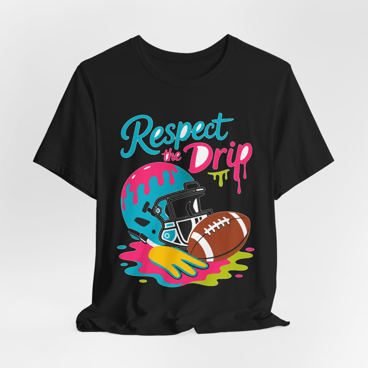 Respect The Drip Tee | Football Paint Drip Helmet Shirt | Football Graphic Gift | Bold Sports Streetwear Tee