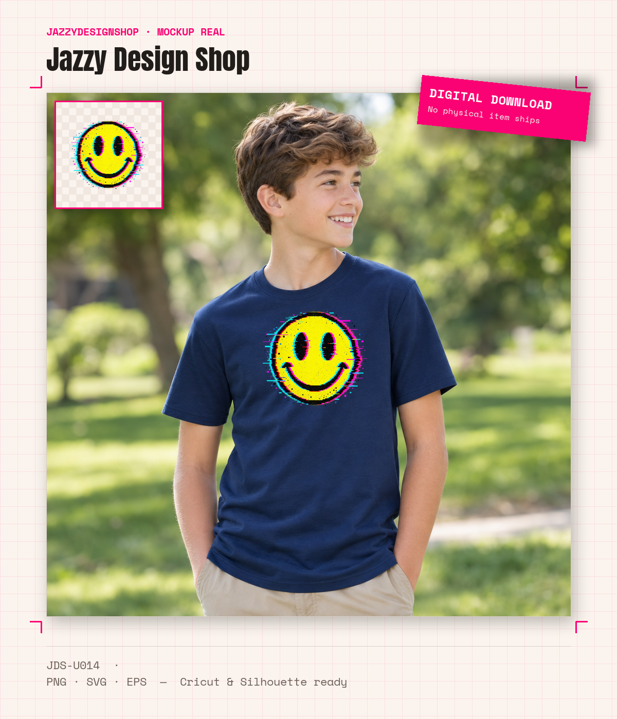 [Digital Download] Y2K Glitch Smiley Tee SVG PNG EPS Cricut Silhouette Sublimation Design