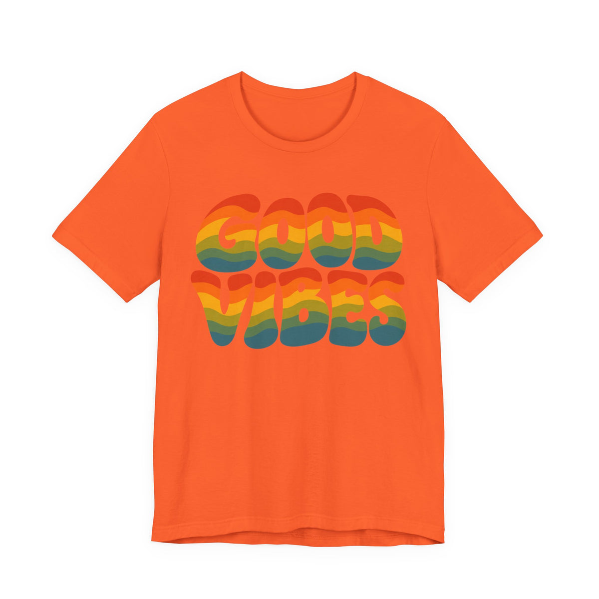 Good Vibes Wavy 70s Text T-Shirt | Retro Rainbow Groovy Tee | Vintage Style Gift Shirt